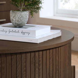 Tiffany Round Fluted Storage Coffee Table, Walnut - thumbnail 4