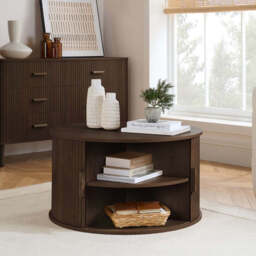 Tiffany Round Fluted Storage Coffee Table, Walnut - thumbnail 2