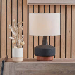 Wood Effect Textured Ceramic Table Lamp, Black - thumbnail 2