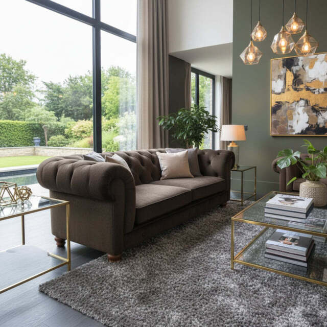 Britannia Velvet Sofa, 4 Seater / Brown - image 1