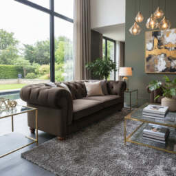 Britannia Velvet Sofa, 4 Seater / Brown