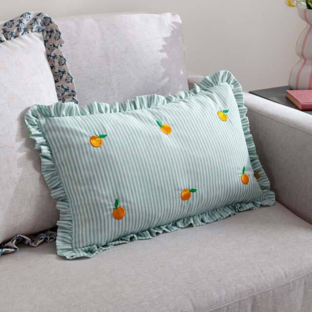 Luna Embroidered Ruffle Cushion, Orange - image 1