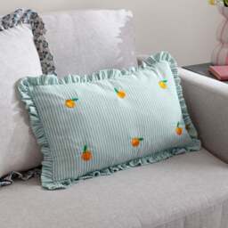 Luna Embroidered Ruffle Cushion, Orange - thumbnail 1