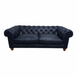 Britannia Rub-off Leather Sofa, 4 Seater / Dark Blue - thumbnail 2