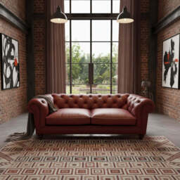 Britannia Rub-off Leather Sofa, 2 Seater / Red