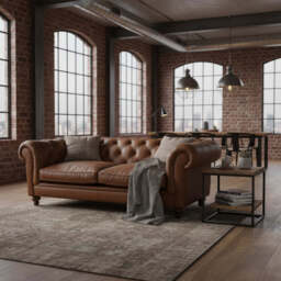 Britannia Leather Sofa, 4 Seater / Gold