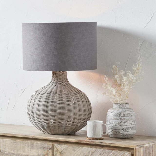 Grey Wash Rattan Table Lamp - image 1