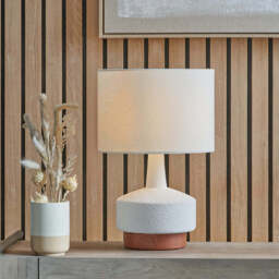 Wood Effect Textured Ceramic Table Lamp, White - thumbnail 6