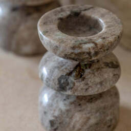 Set of 2 Marble Candlesticks, Beige - thumbnail 2
