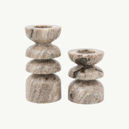 Set of 2 Marble Candlesticks, Beige - thumbnail 3