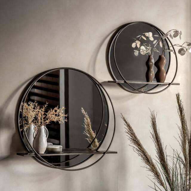 Bilbao Large Round Industrial Style Shelf Mirror - image 1