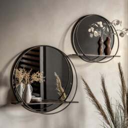 Bilbao Large Round Industrial Style Shelf Mirror
