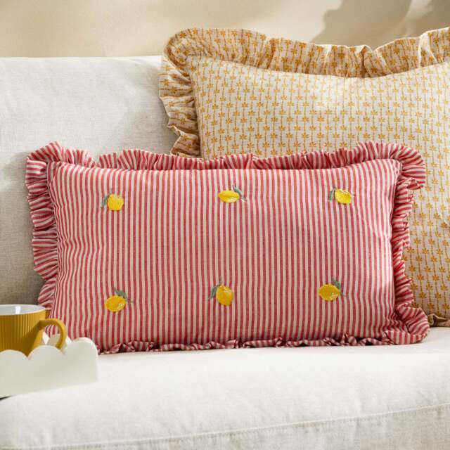 Luna Embroidered Ruffle Cushion, Yellow - image 1