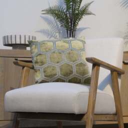 Ivory Hexagon Cushion, Green - thumbnail 1