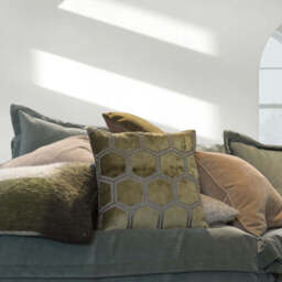 Ivory Hexagon Cushion, Green - thumbnail 2