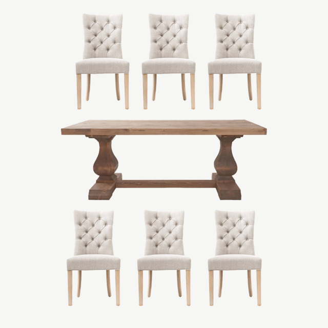 Roslyn Table & 6 Poppy Natural Chairs Set - image 1