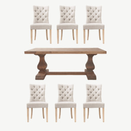 Roslyn Table & 6 Poppy Natural Chairs Set - thumbnail 1
