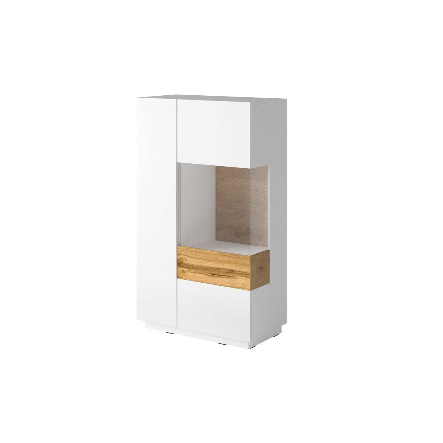 Silke 44 Display Cabinet 80cm [Right] - 80cm White Gloss / Wotan Oak - image 1