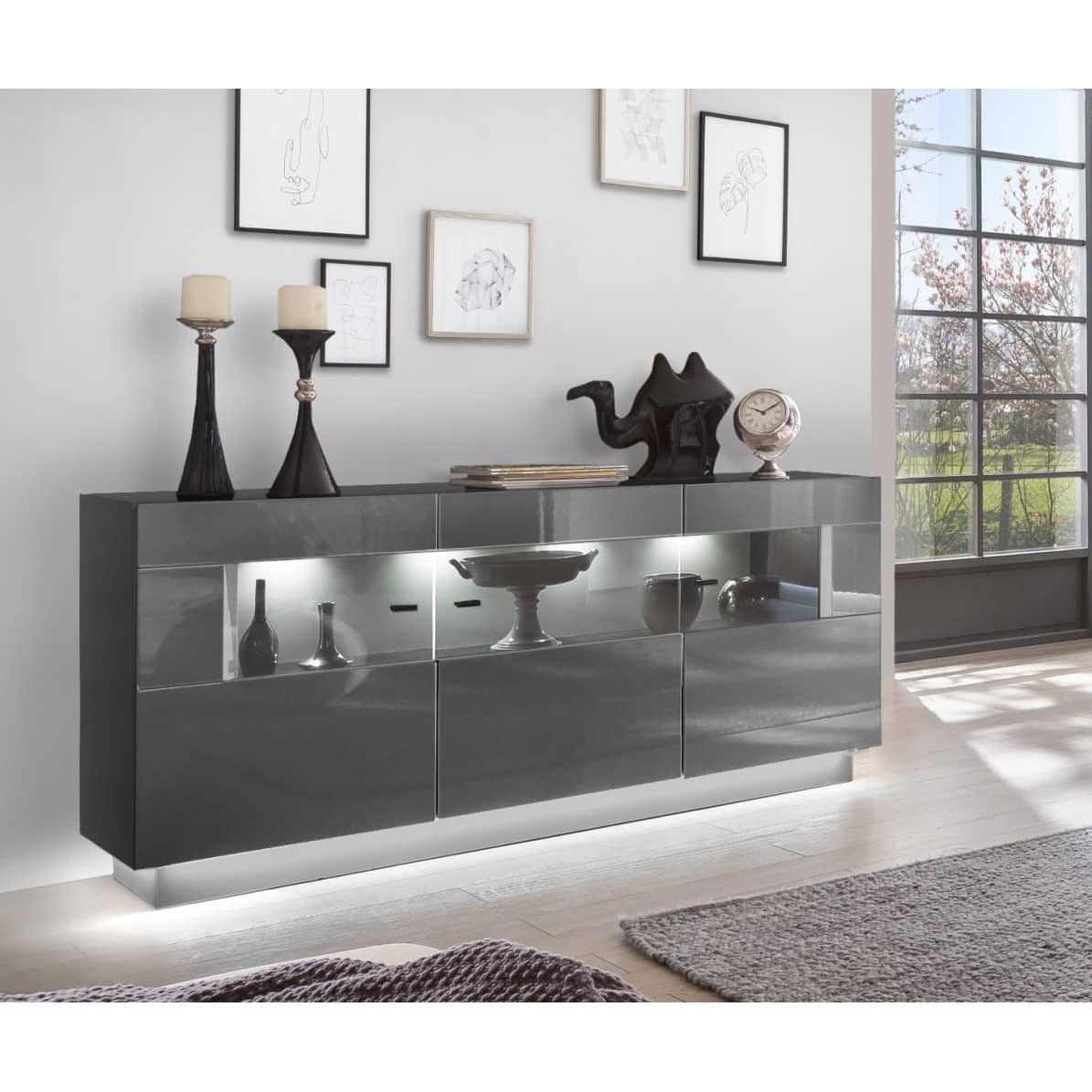 Denira 84 Display Sideboard Cabinet - 160cm Graphite Grey - image 1