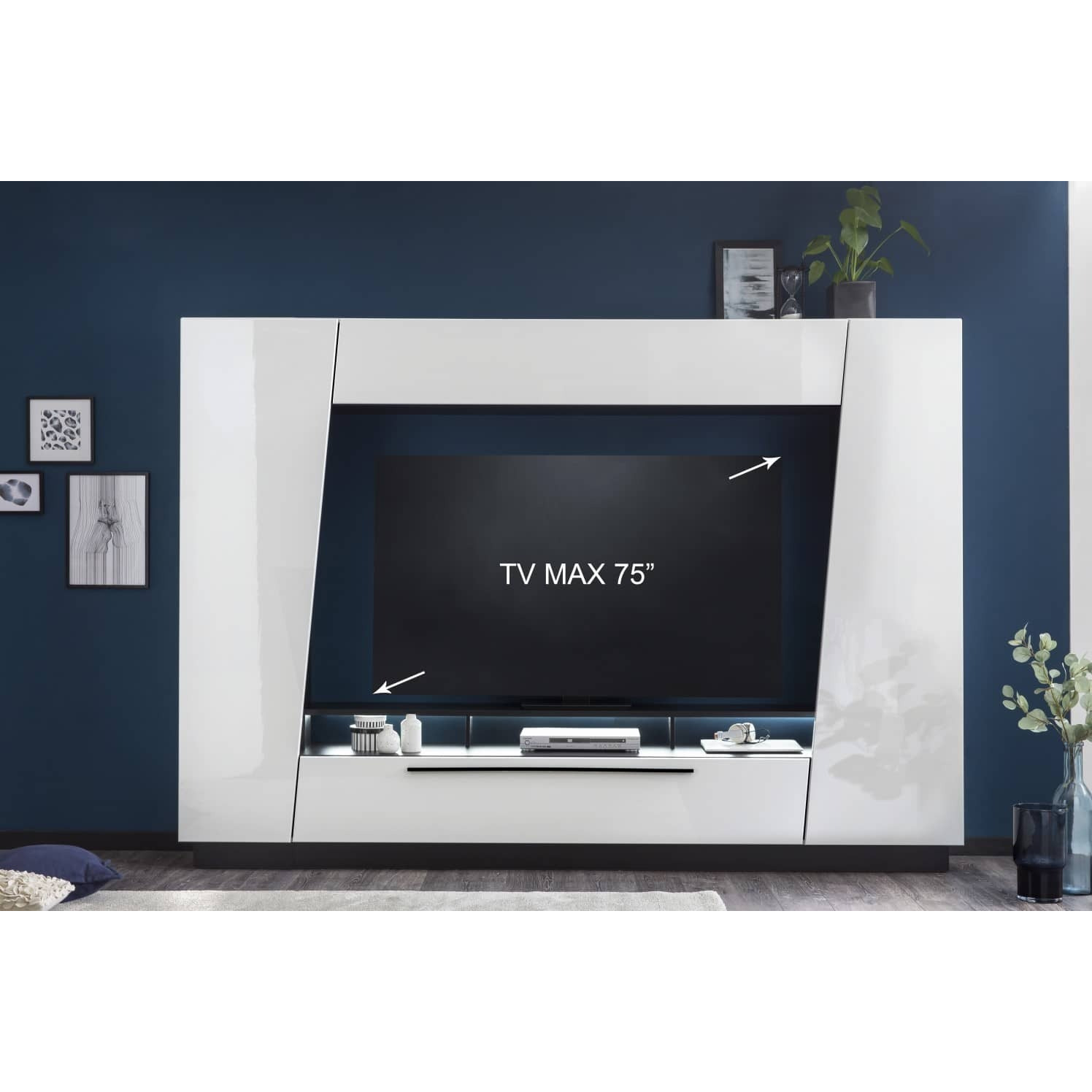 "Media Entertainment Unit For TVs Up To 75"" - White Gloss 275cm" - image 1