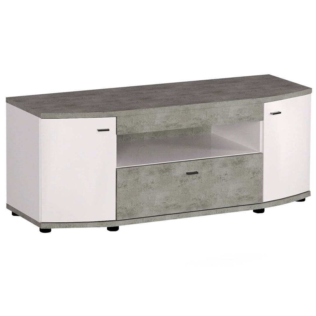 Rondo 03 TV Cabinet 150cm [Concrete Grey] - White Gloss 130cm - image 1