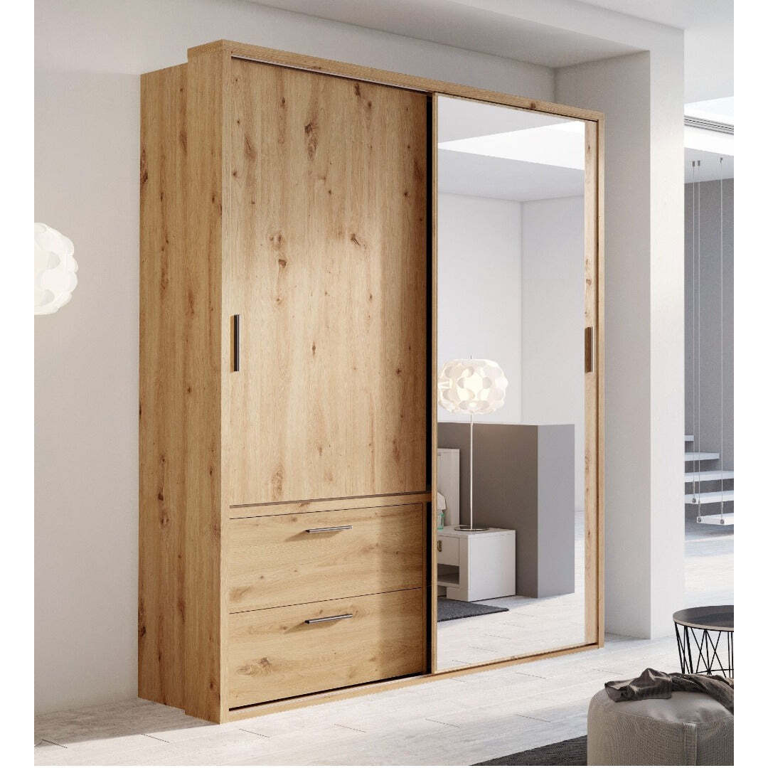 Arti 22 - 2 Sliding Door Wardrobe with Drawers 180cm - Oak Artisan 180cm - image 1