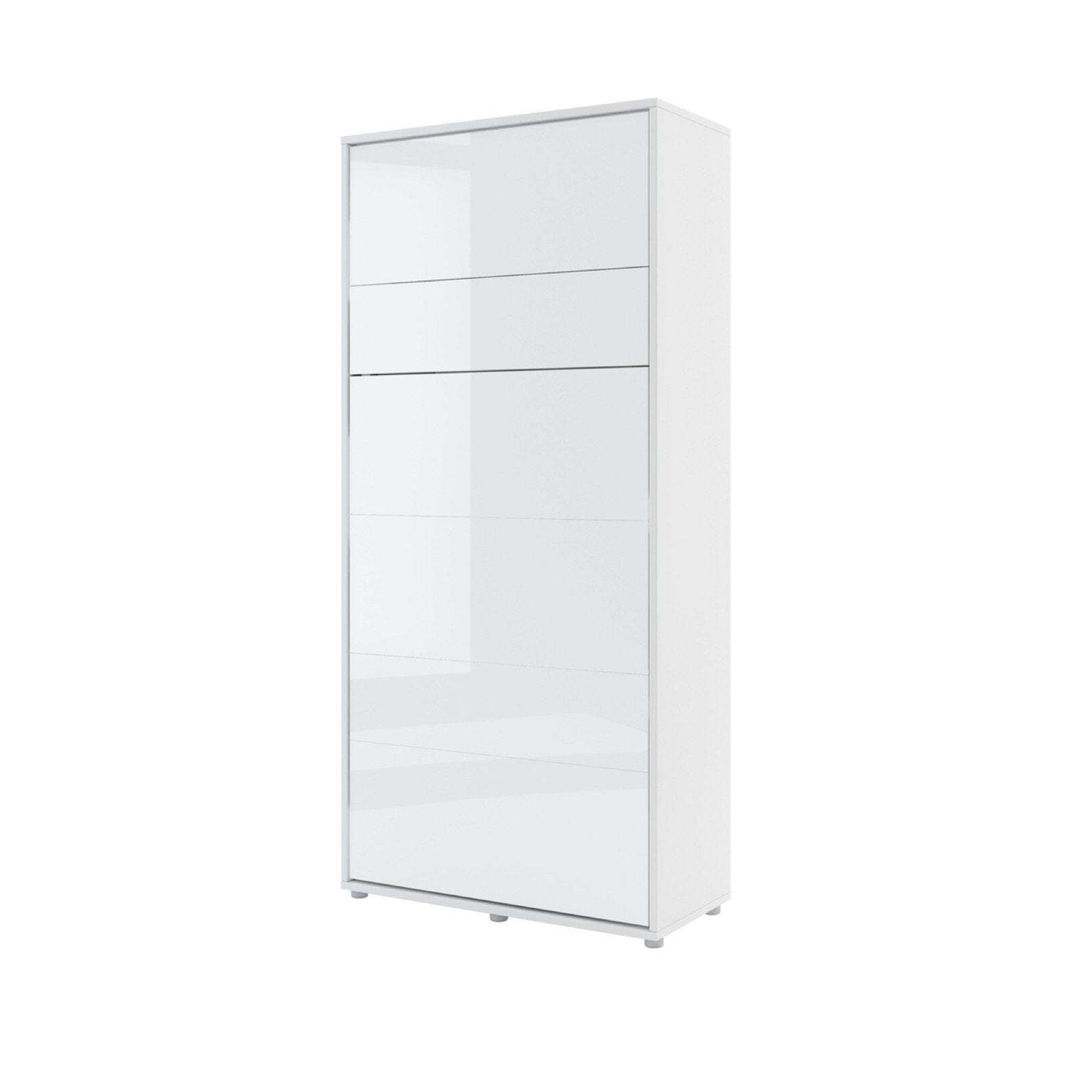 BC-03 Vertical Wall Bed Concept 90cm With Storage Cabinets and LED - White Gloss 90 x 200cm - image 1
