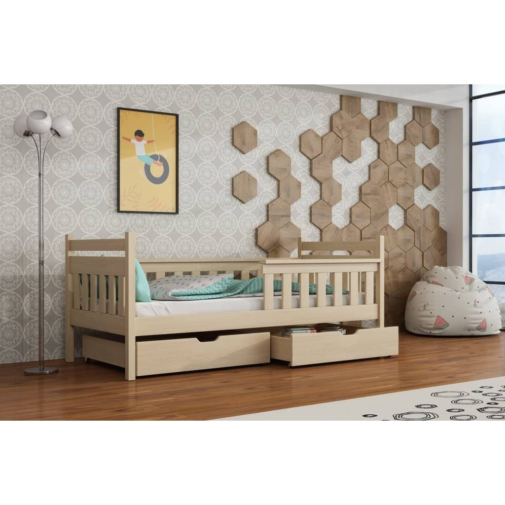 Wooden Single Bed Emma With Storage - Pine Bonnell Mattress - image 1