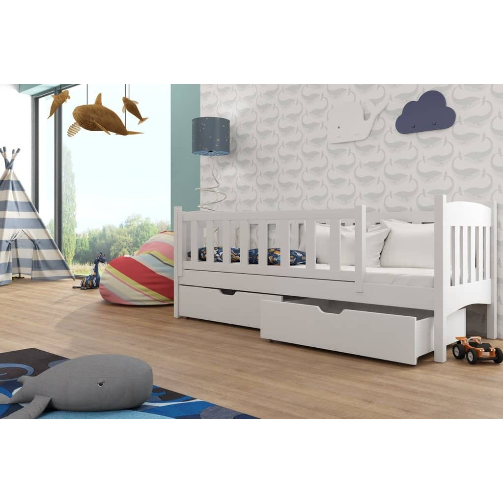 Wooden Single Bed Gucio with Storage - White Matt Foam Mattresses - image 1