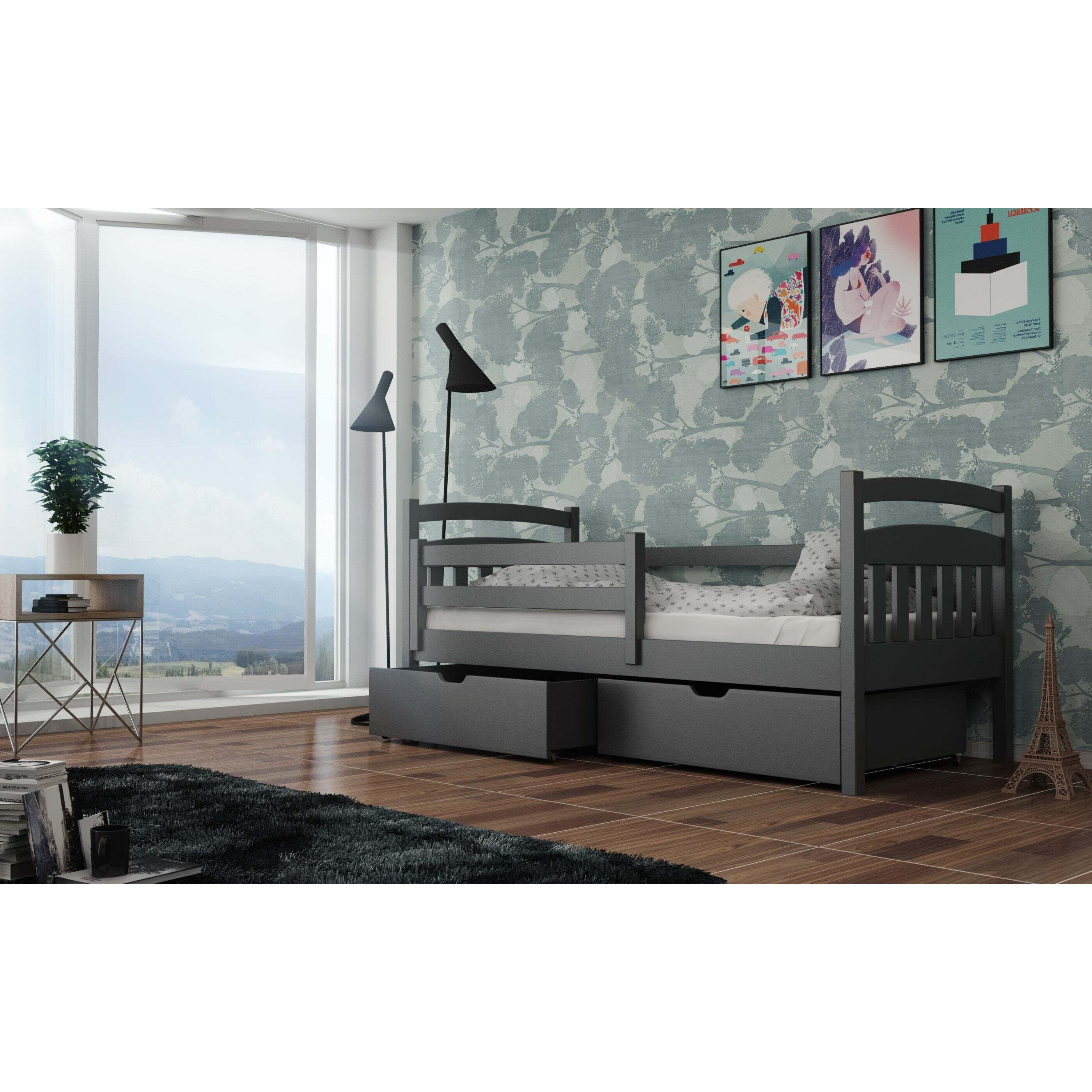 Wooden Single Bed Solo with Storage - Graphite Foam Mattresses - image 1
