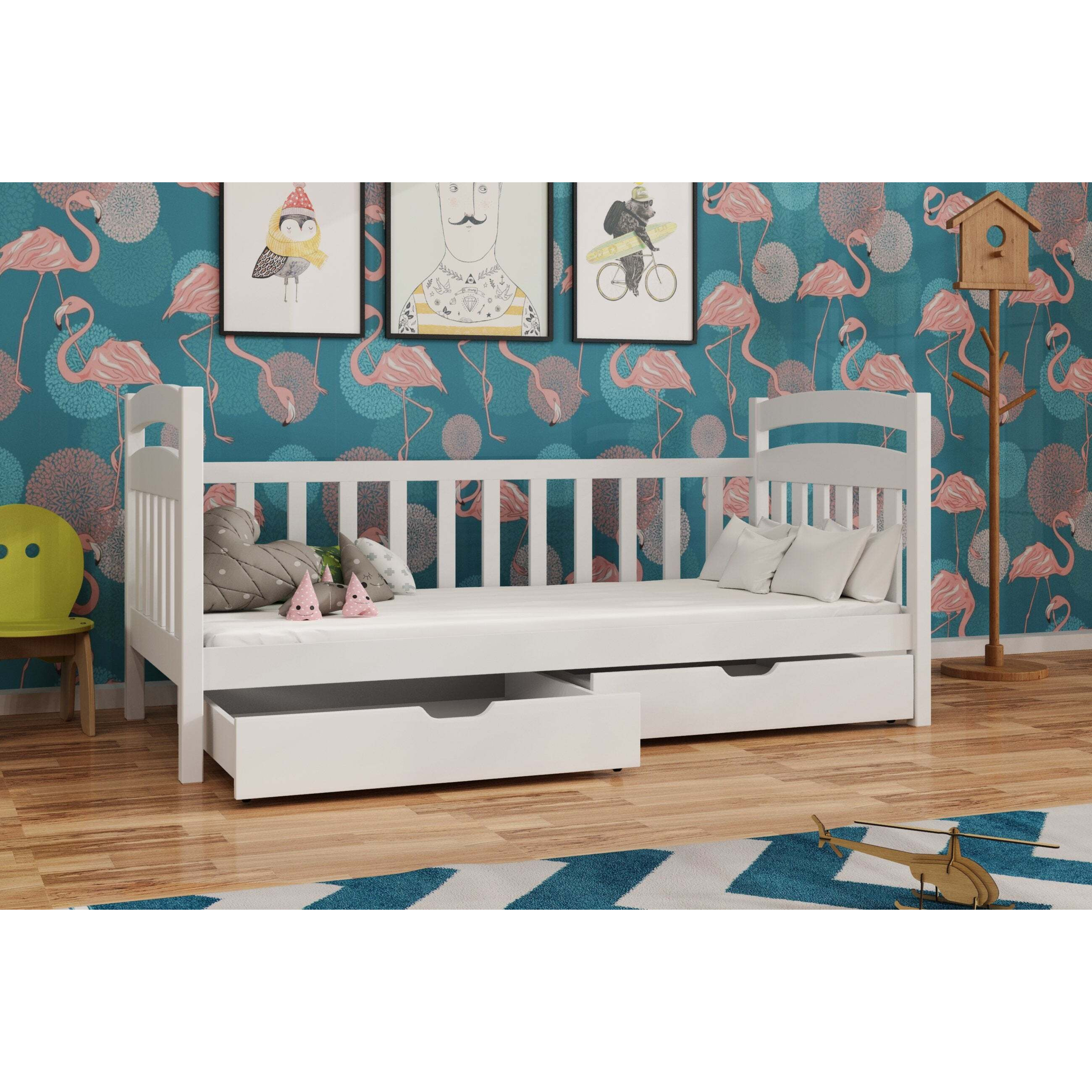Wooden Single Bed Tobias with Storage - White Matt Without Mattresses - image 1
