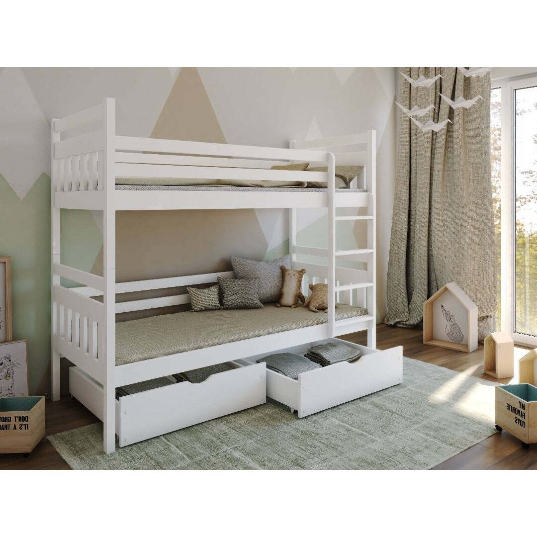 Wooden Bunk Bed Adas with Storage - White Matt Without Mattresses - image 1