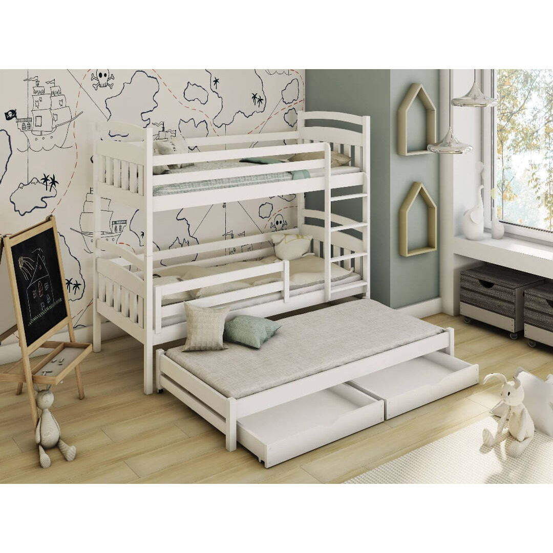 Alan Bunk Bed with Trundle and Storage - White Matt Without Mattresses - image 1