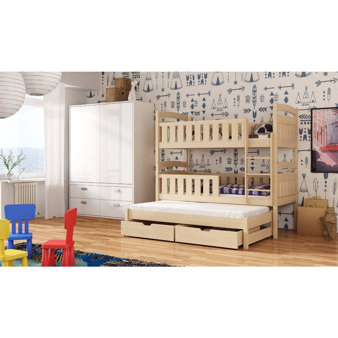 Anatol Bunk Bed with Trundle and Storage - Pine Foam Mattresses - image 1