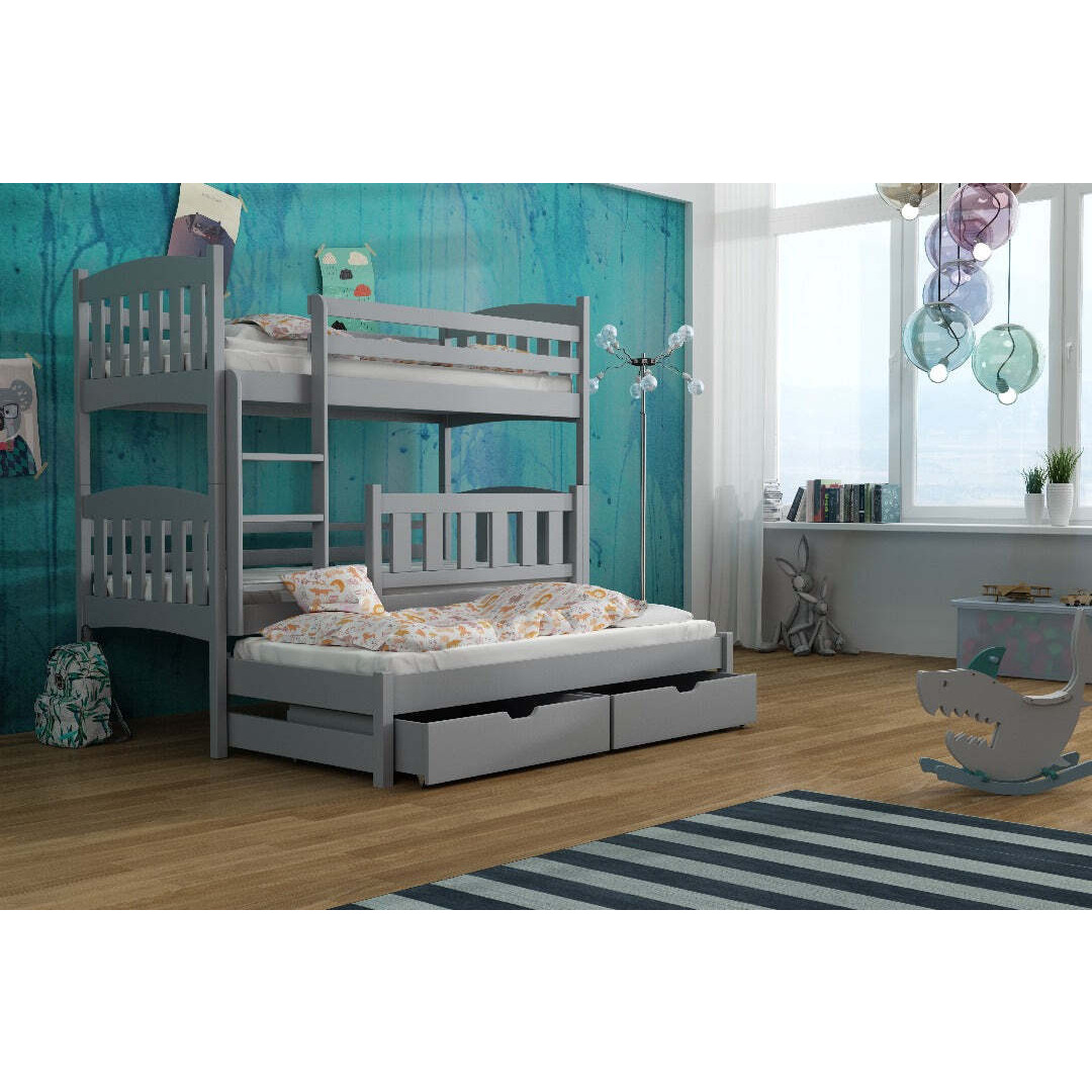 Anka Bunk Bed with Trundle and Storage - Grey Matt Without Mattresses - image 1