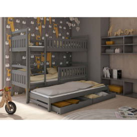 Blanka Bunk Bed with Trundle and Storage - Graphite Without Mattresses