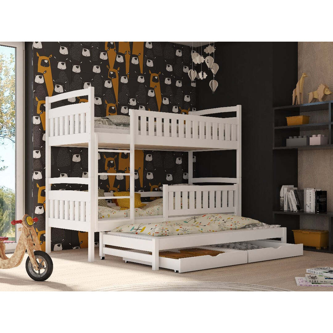 Blanka Bunk Bed with Trundle and Storage - White Matt Without Mattresses - image 1