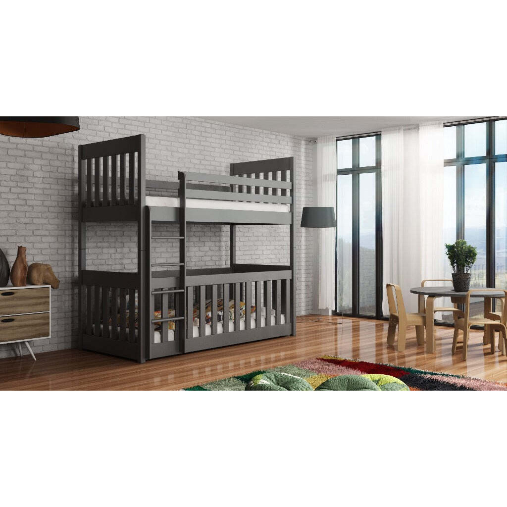 Wooden Bunk Bed Cris with Cot Bed - Graphite Without Mattresses - image 1