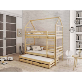 Dalia Bunk Bed with Trundle and Storage - Pine Foam Mattresses