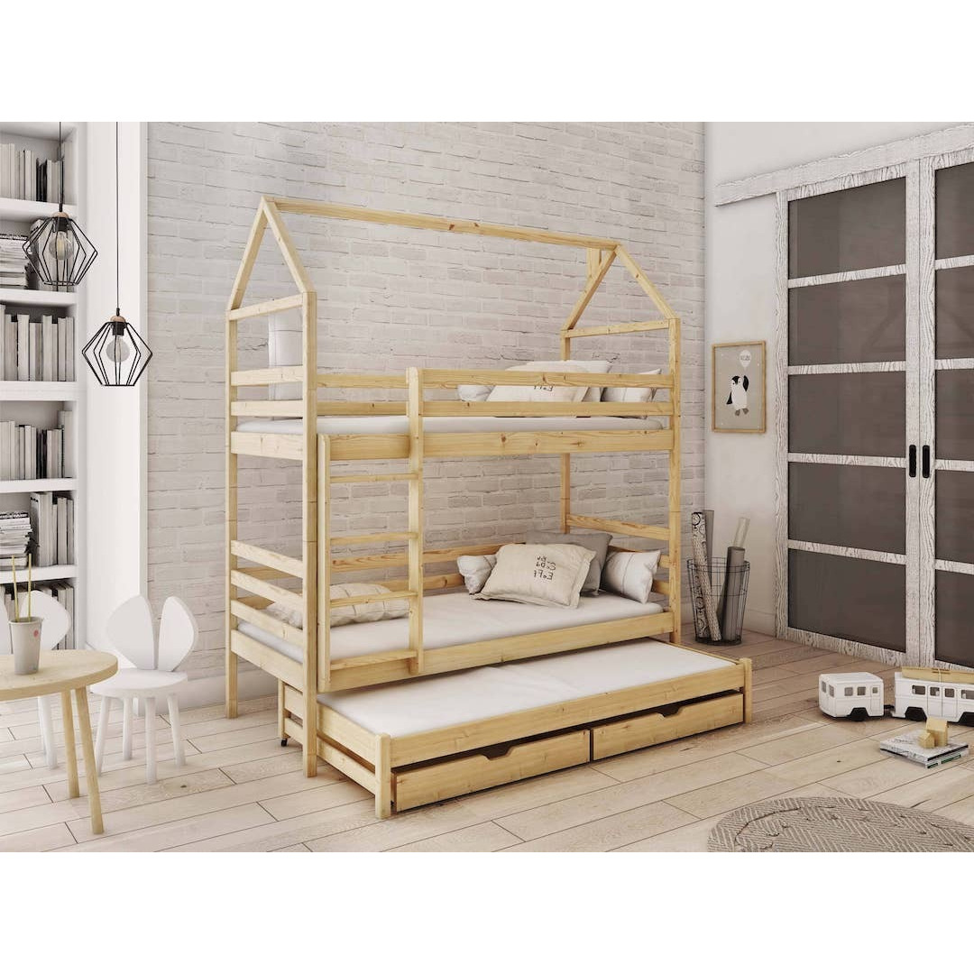 Dalia Bunk Bed with Trundle and Storage - Pine Without Mattresses - image 1