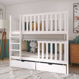 Wooden Bunk Bed David with Storage - White Matt Without Mattresses - thumbnail 2