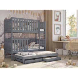 Emily Bunk Bed with Trundle and Storage - Grey Matt Foam/Bonnell Mattresses