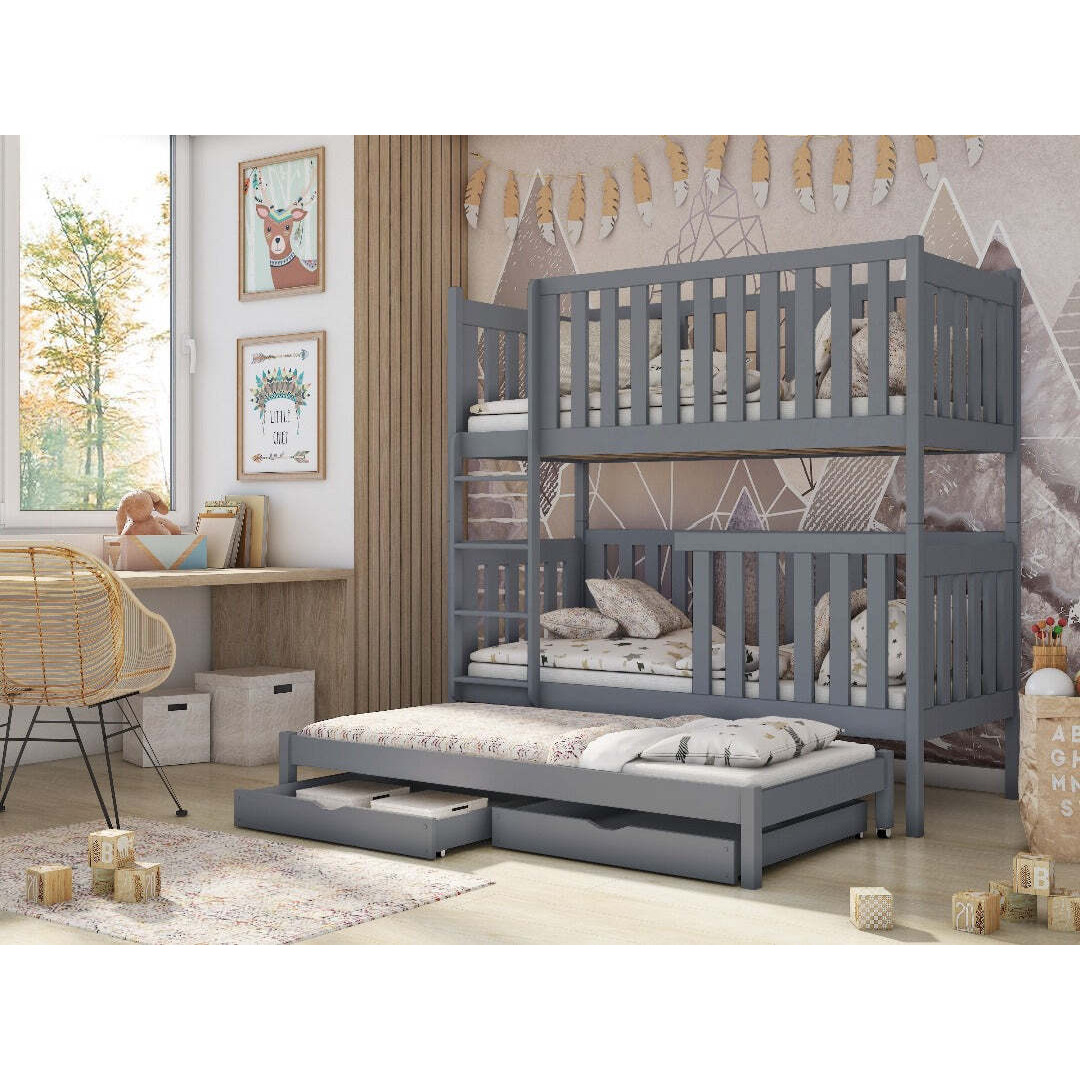 Emily Bunk Bed with Trundle and Storage - Grey Matt Foam Mattresses - image 1
