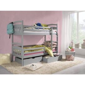 Wooden Bunk Bed Gabi with Storage - Grey Matt Foam/Bonnell Mattresses
