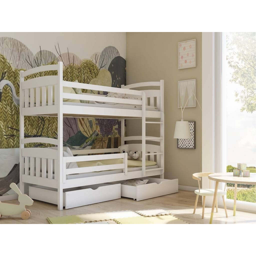 Wooden Bunk Bed Gabi with Storage - White Matt Without Mattresses - image 1