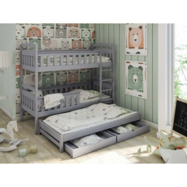 Wooden Bunk Bed Harriet with Trundle and Storage - Grey Matt Without Mattresses