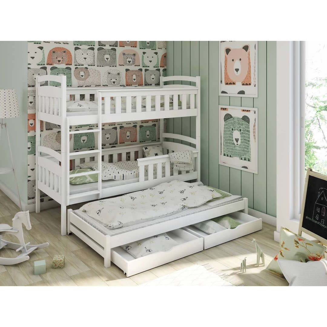 Wooden Bunk Bed Harriet with Trundle and Storage - White Matt Without Mattresses - image 1