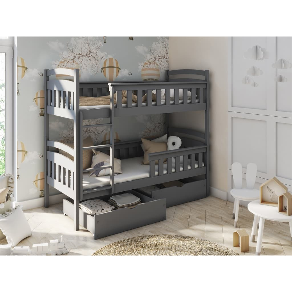 Wooden Bunk Bed Harry with Storage - Graphite Foam/Bonnell Mattresses - image 1