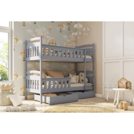 Wooden Bunk Bed Harry with Storage - Grey Matt Foam/Bonnell Mattresses