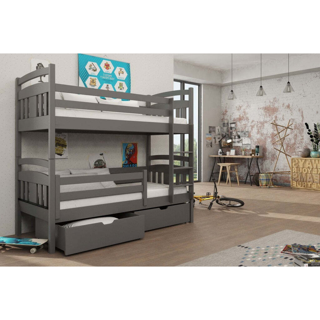 Wooden Bunk Bed Hugo with Storage - Graphite Without Mattresses - image 1